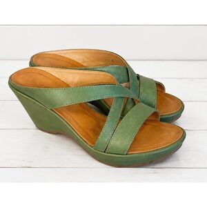 Sundance Green Leather Wedge Sandals